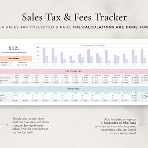 Op de afbeelding: Een printbare tracker voor omzetbelasting en kosten voor 2021. Het werkblad bevat secties voor BTW/Omzetbelasting Inkomsten, BTW/Omzetbelasting Uitgaven, Verschil, Kosten (Uitgaven), Kosten (Inkomsten) en Verschil. Het werkblad bevat ook een sectie voor een overzicht van het jaar, met een startdatum van 1 januari 2021 en een einddatum van 31 december 2021.