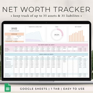 Net Worth Tracker Spreadsheet for Google Sheets, Net Worth Calculator Dashboard, Assets & Liabilities Template, Personal Finance Planner imagem 1