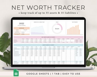 Net Worth Tracker Spreadsheet für Google Sheets, Net Worth Calculator Dashboard, Vorlage für Aktiven & Passiven, Persönlicher Finanzplaner