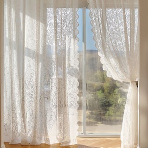 French Style Floral Lace Sheer Curtains Floral White Sheer - Etsy