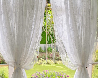 French Style Floral Lace Curtain: Shabby Chic Ruffled Sheer Panel