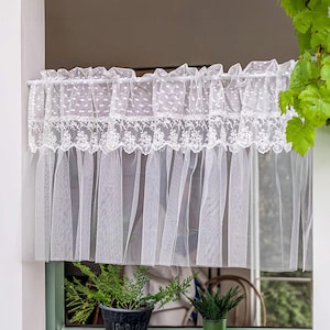 Floral Lace Sheer Curtains |  Rod Pocket Window Voile Sheer Drapes for Small Window | French Style Kitchen Short Curtains