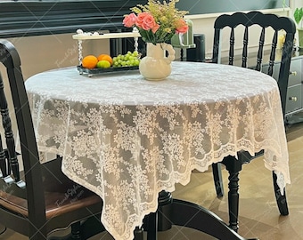 Floral Embroidered Lace Tablecloth, Shabby Chic Table Cover For Wedding