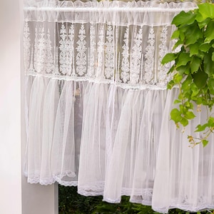 Französischer Stil Blumenspitze Gardinen | 59 "79" breite Stange Fenster Voile Sheer Vorhänge für Schlafzimmer | Anmutige Kurzgardinen