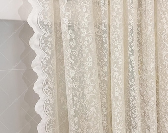 Florals Sheer Curtain, Beige Light Filtration Privacy Drapes for Bedroom