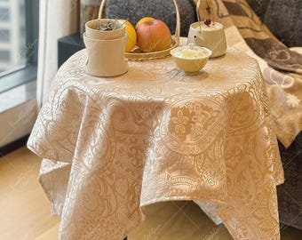 Perlis Pattern Jacquard Waterproof Tablecloth, Stain Resistant Luxury Table Linen for Kitchen & Events