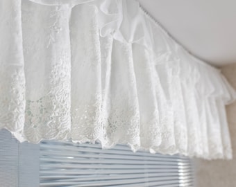 French Embroidered Lace Curtain Valance: Elegant Cotton Door Header