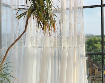 Vintage dentelle et voilage, élégants rideaux patchwork de dentelle, rideau en dentelle à motif floral, traitement de fenêtre romantique filtrant la lumière