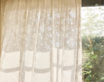 Rideaux en dentelle florale blanche bohème, élégant rideau filtrant la lumière avec motifs de papillons et de fleurs, rideaux de style rétro pour le salon