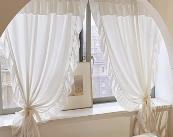 French Style Cream Curtain: Ruffle Detail, Light-Filtering Privacy