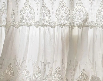 Floral Embroidered Lace Curtain: French Shabby Chic Style