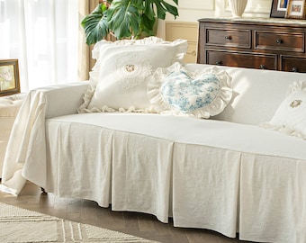 Farmhouse Cotton Sofa Slipcover: Rustic Living Room Furniture Protector (75" Width)