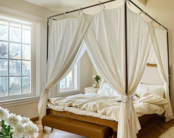 Elegant Off White Cotton Bed Canopy: 4 Corner Post Curtain