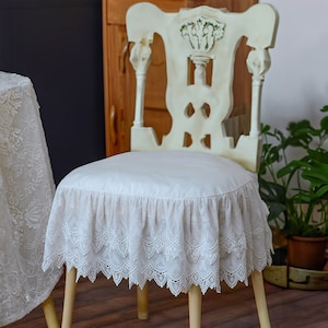 Coussins de chaise confortables vintage en dentelle avec attaches de chaise en coton blanc pour mariage Coussin de chaise à volants Coussin de chaise en forme de U A