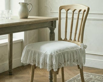 French Cottage Chair Cushion: Farmhouse Dining Chair Pad, Cottagecore Decor