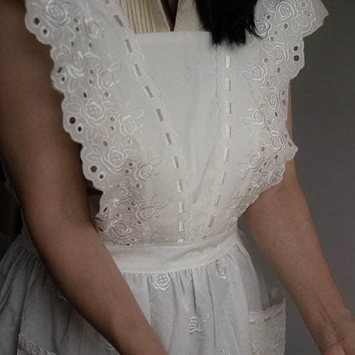 Victorian Style Apron With Lace Details White Cotton Etsy