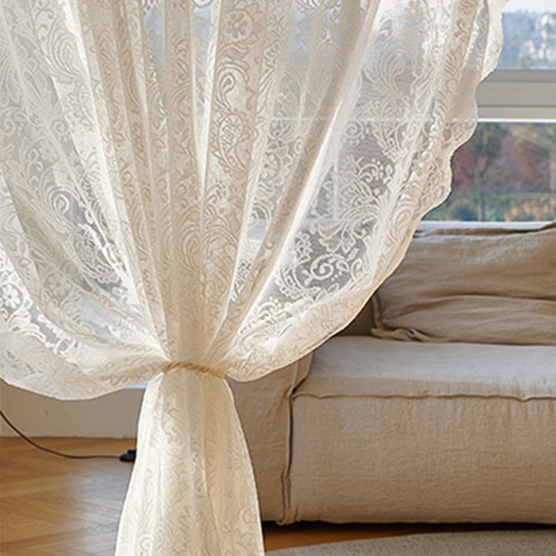 French Style Floral Lace Sheer Curtains Floral White Sheer - Etsy