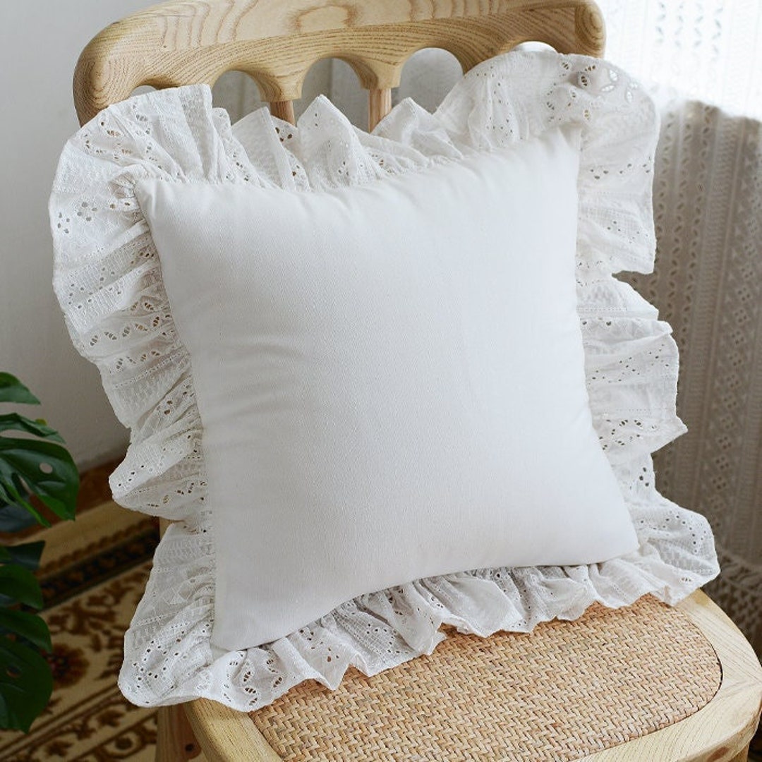 French Style Cotton and Linen Pillow Case With Ruffles Etsy