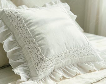 Farmhouse Ruffled Edge Pillowcase: Crochet Lace Square Throw Cushion Cover