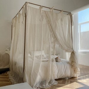 Linen Texture Bed Canopy With Tie up French Style Canopy - Etsy