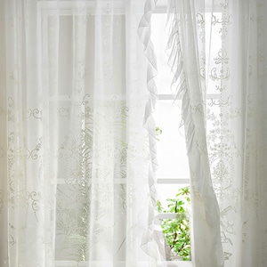 French Style Floral Embroidered Lace Curtains Retro Style White Sheer ...