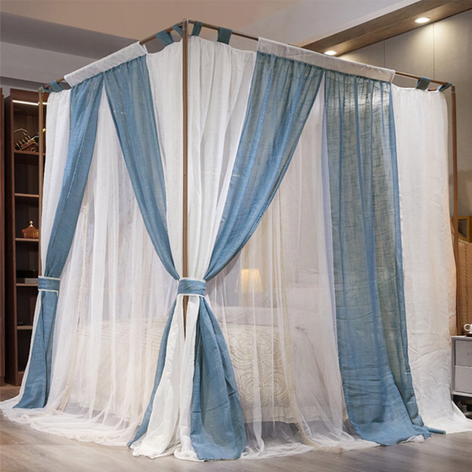 French Style Double Layer Bed Canopy Rod Pocket Linen Etsy