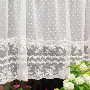 Retro Style white polka dots short curtain for cabinet White sheer curtain for kitchen Rod Pocket Lace Door Curtain White Cafe Curtain image 4