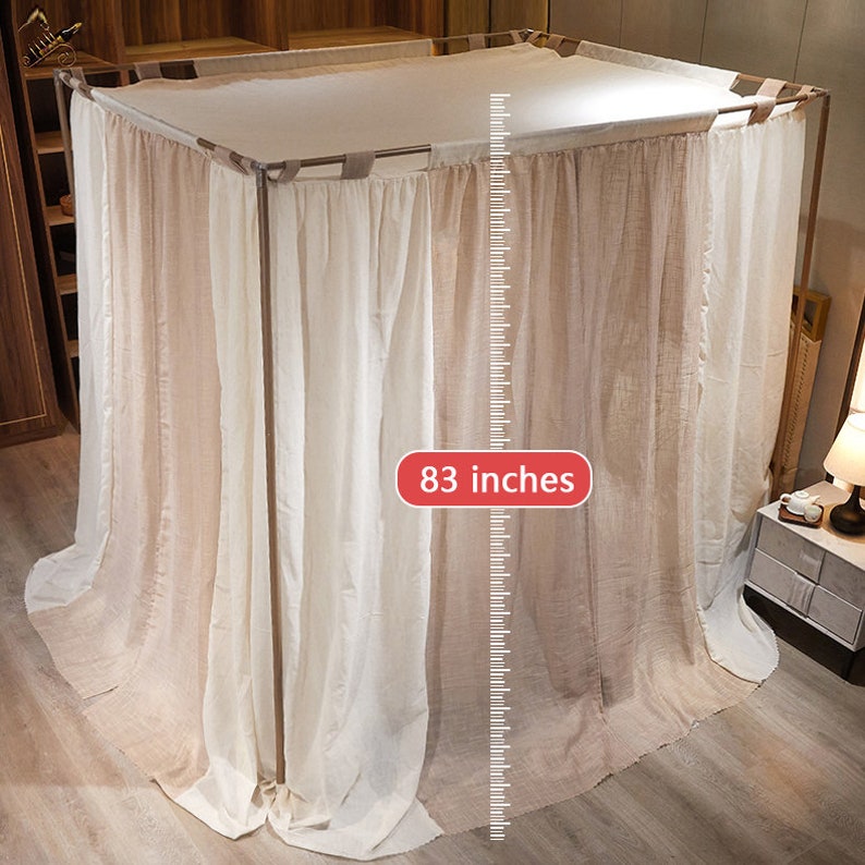 French Style Double Layer Bed Canopy Rod Pocket Linen Etsy