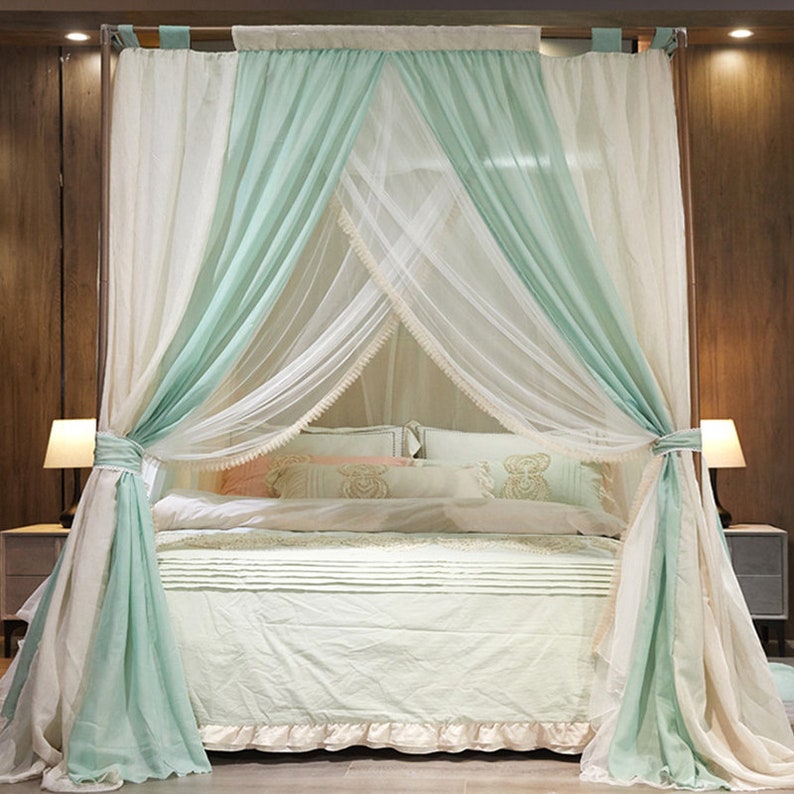 French Style Double Layer Bed Canopy Rod Pocket Linen Etsy