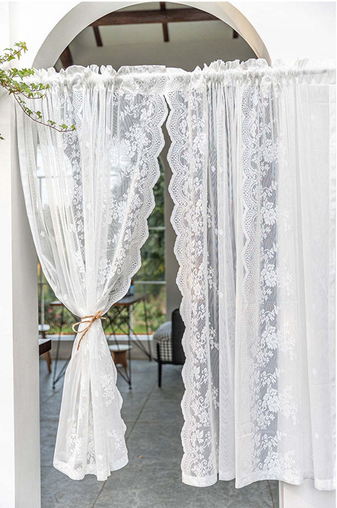 Floral White Sheer Lace Curtains for Living Room Shabby Chic - Etsy