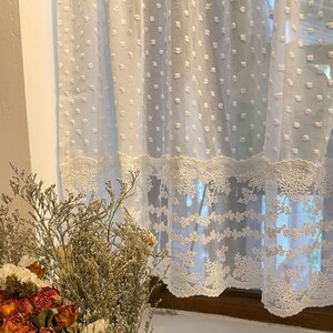 Retro Style white polka dots short curtain for cabinet White sheer curtain for kitchen Rod Pocket Lace Door Curtain White Cafe Curtain image 7