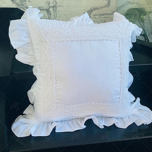Federa per cuscino in cotone bianco / Copricuscino shabby chic con volant / Copricuscino quadrato per divano