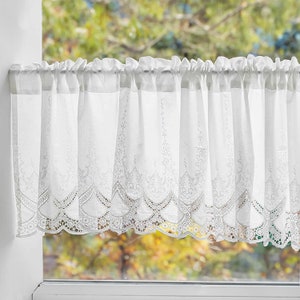 Handmade Cotton Embroidered Lace Curtain | White Hollow Flower short curtain for kitchen | French Country style