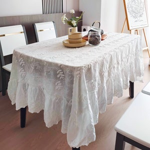 Elegant 3d Leaf Design Tablecloth, Classic White Rectangle/Round Tablecloth, French Style Embroidered Tablecloth for Wedding,Table Decor