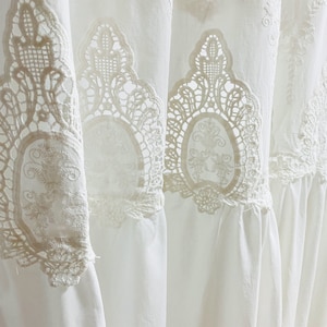 White Embroidered Curtains | Elgent Semi Blackout Cotton Dropes With Valance For Bedroom | Rod Pocket