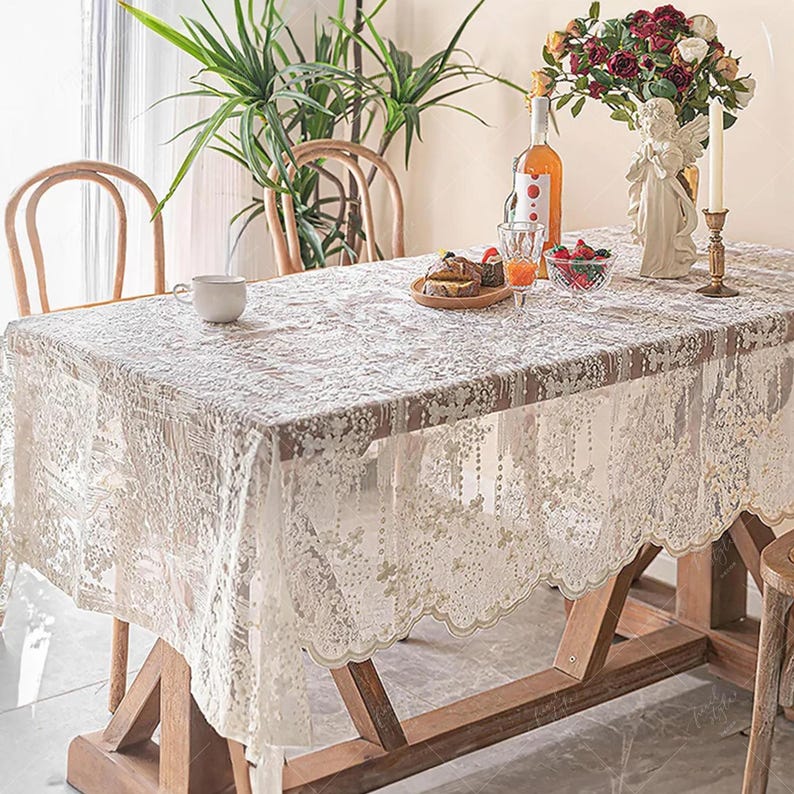 Floral Lace Embroidered Tablecloth: French Shabby Chic Wedding Decor - Etsy