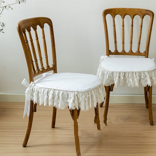 Ruffled Chair Cushion With Ties French Country Decor Etsy