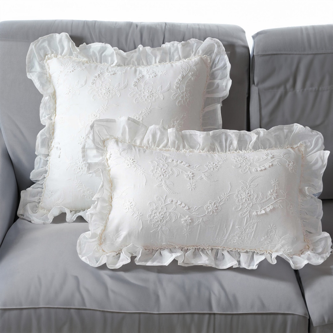 White Embroidered Pillow Cover French Style 3D Floral Etsy