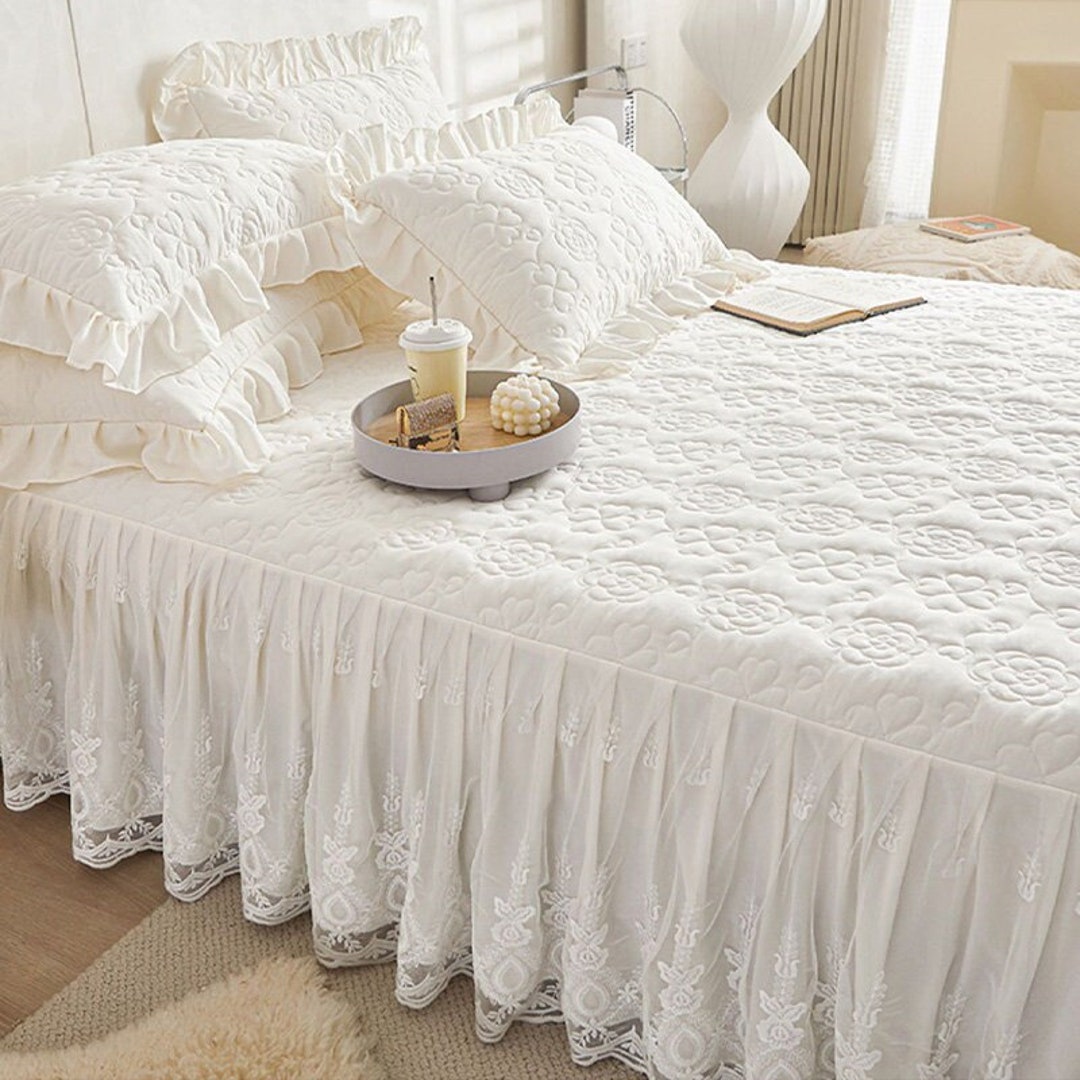 French Style Flower Embroidered Lace Bed Skirt Thickened Etsy