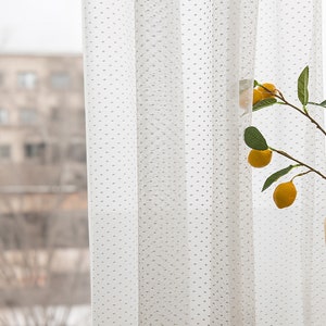 French Style White Polka Dot Sheer Curtains for Living Room | Light Filtering Voile Drapes for Bedroom | Rod Pocket