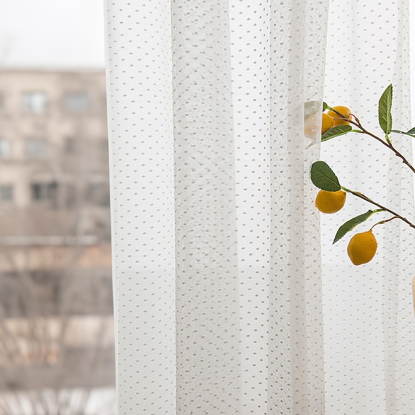 Rideaux transparents à pois blancs de style français pour le salon | Rideaux en voile filtrant la lumière pour chambre à coucher | Passe-tringle