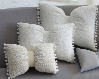 Embroidered Cotton Bow Pillow: Romantic Floral Lace Waist Rest