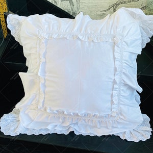 Romantic Ruffle and Lace Detailing Pillowcase, Timeless Classic Pillow Sham, Cotton Square Cushion Cover, Chic Bedroom Decor