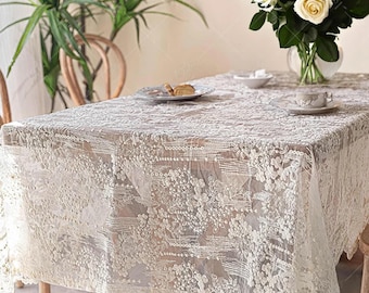 Floral Lace Embroidered Tablecloth: French Shabby Chic Wedding Decor