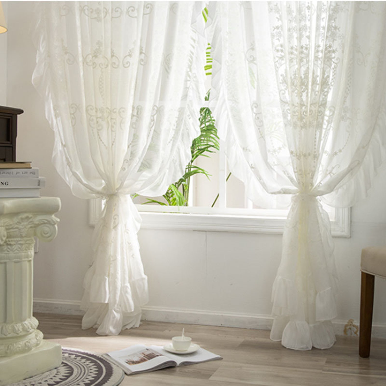 French Style Floral Embroidered Lace Curtains Retro Style - Etsy