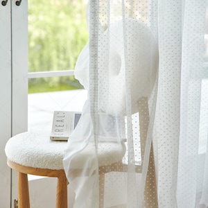 Cortina transparente de lunares blancos, cortinas de encaje que filtran la luz de estilo francés para dormitorio, bolsillo para varilla, 1 panel
