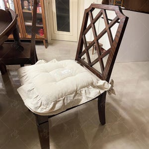 16x16&quot; Romantic Ruffle-Edged Chair Pad, Vintage Floral Design Chair Cover with Ties, Elegant U-Shaped Seat Cushion for Dinning Chair