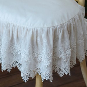 Coussins de chaise confortables vintage en dentelle avec attaches de chaise en coton blanc pour mariage Coussin de chaise à volants Coussin de chaise en forme de U image 2