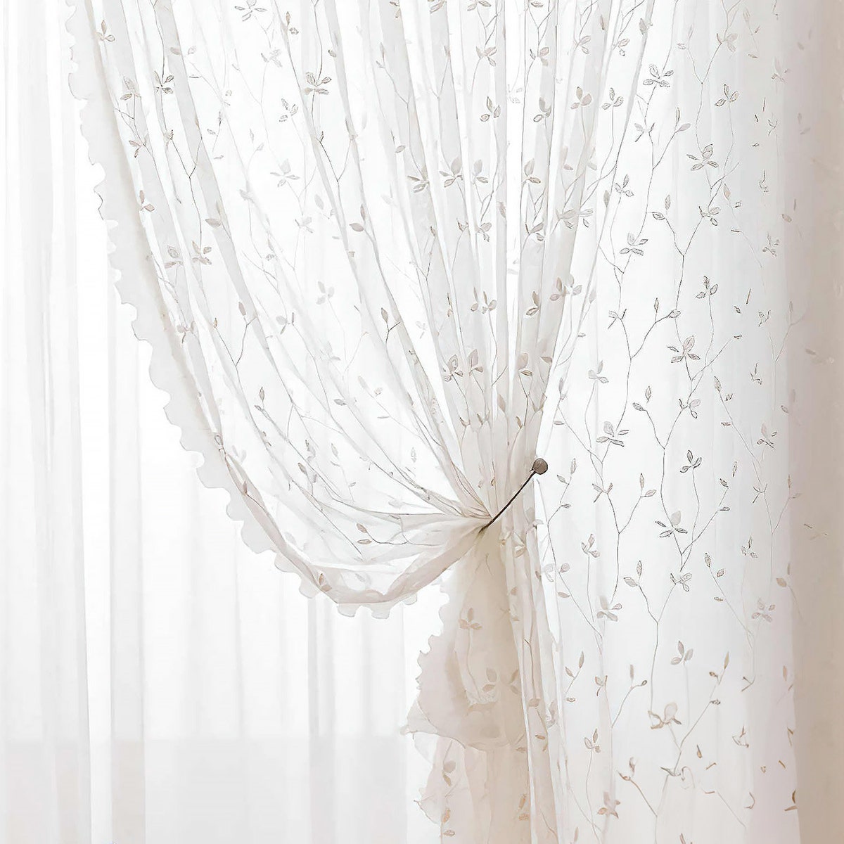 Leaf Design Sheer Voile Curtain, 59x71, Rod Pocket - Etsy