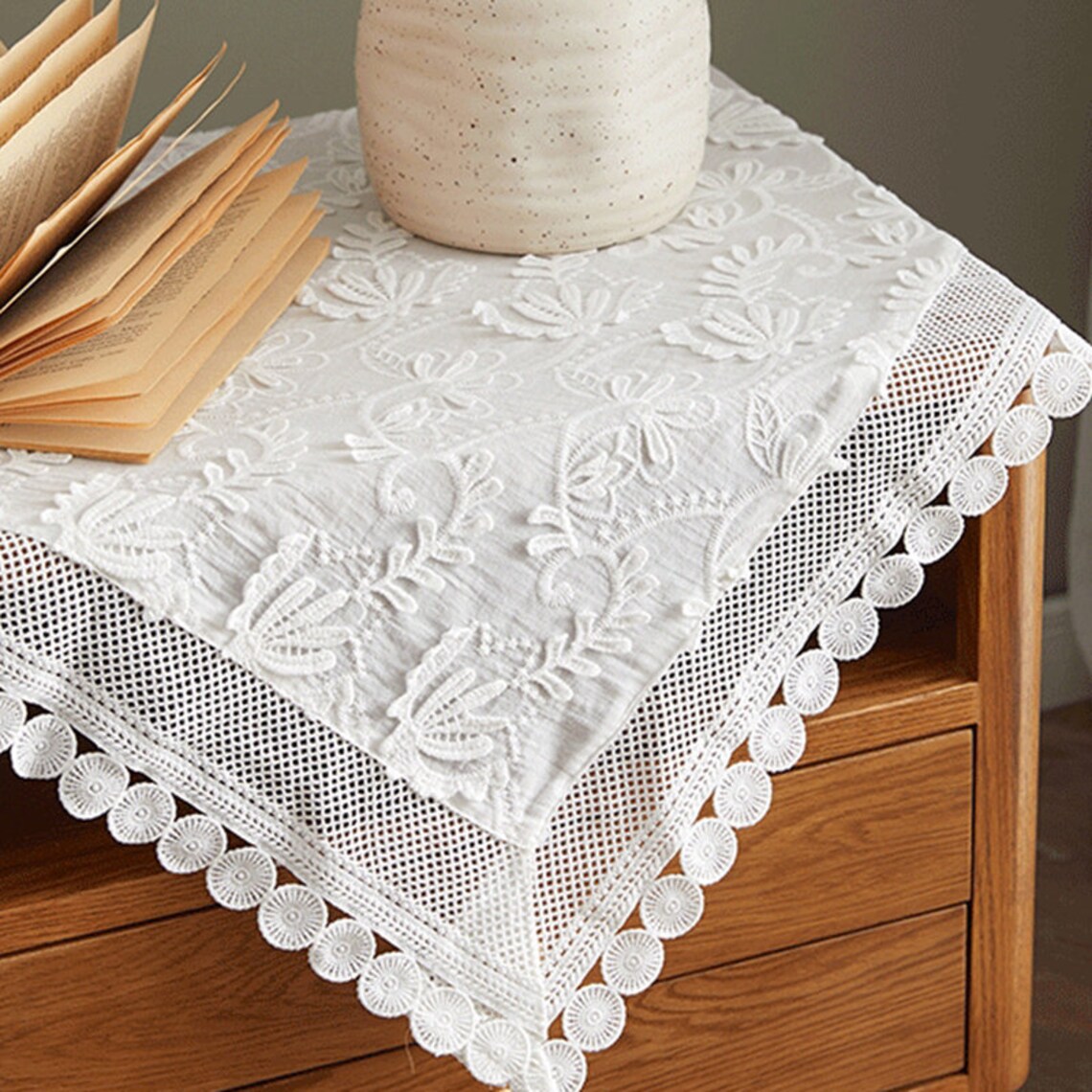Farmhouse Square White Lace Dust Cover Bedside Table Dust Etsy